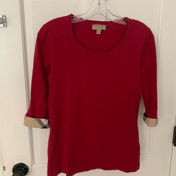 Burberry Tops - Burberry Red Burgundy 3/4 Length Sleeve Top Size Medium